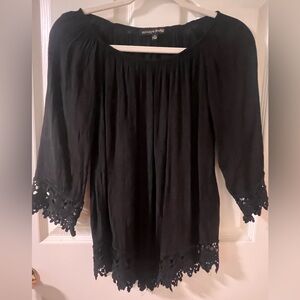 Always Indigo Black Blouse with Lace Details